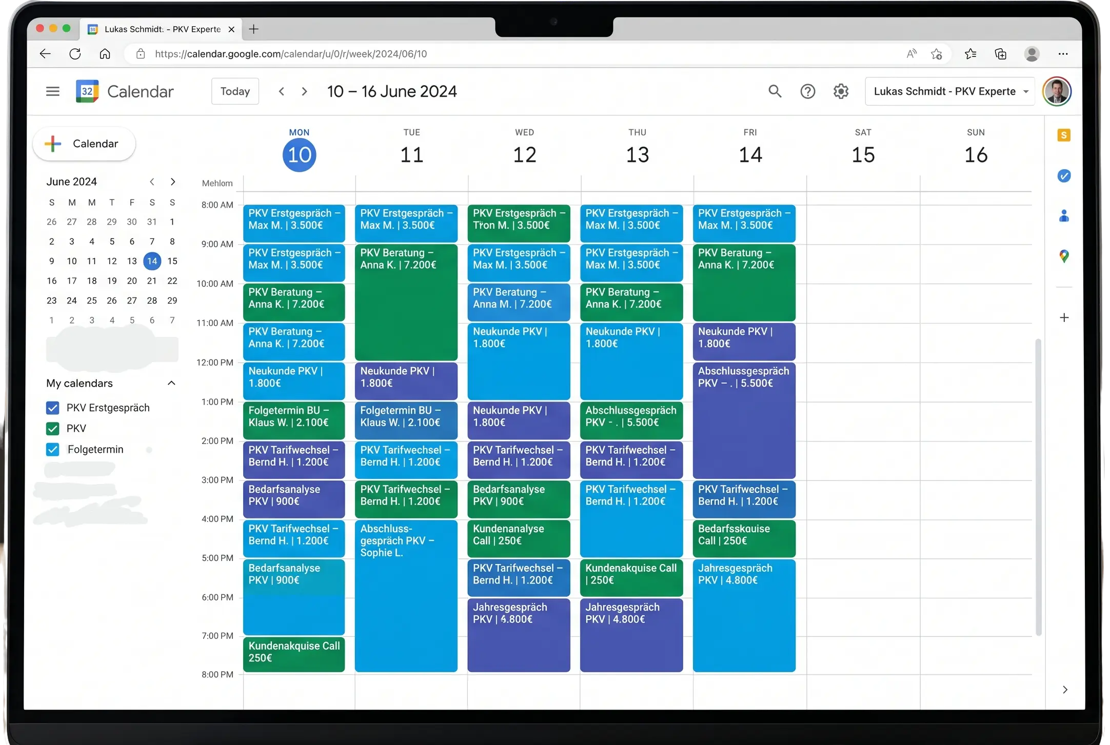 Voll ausgebuchter PKV Makler Kalender mit Beratungsterminen